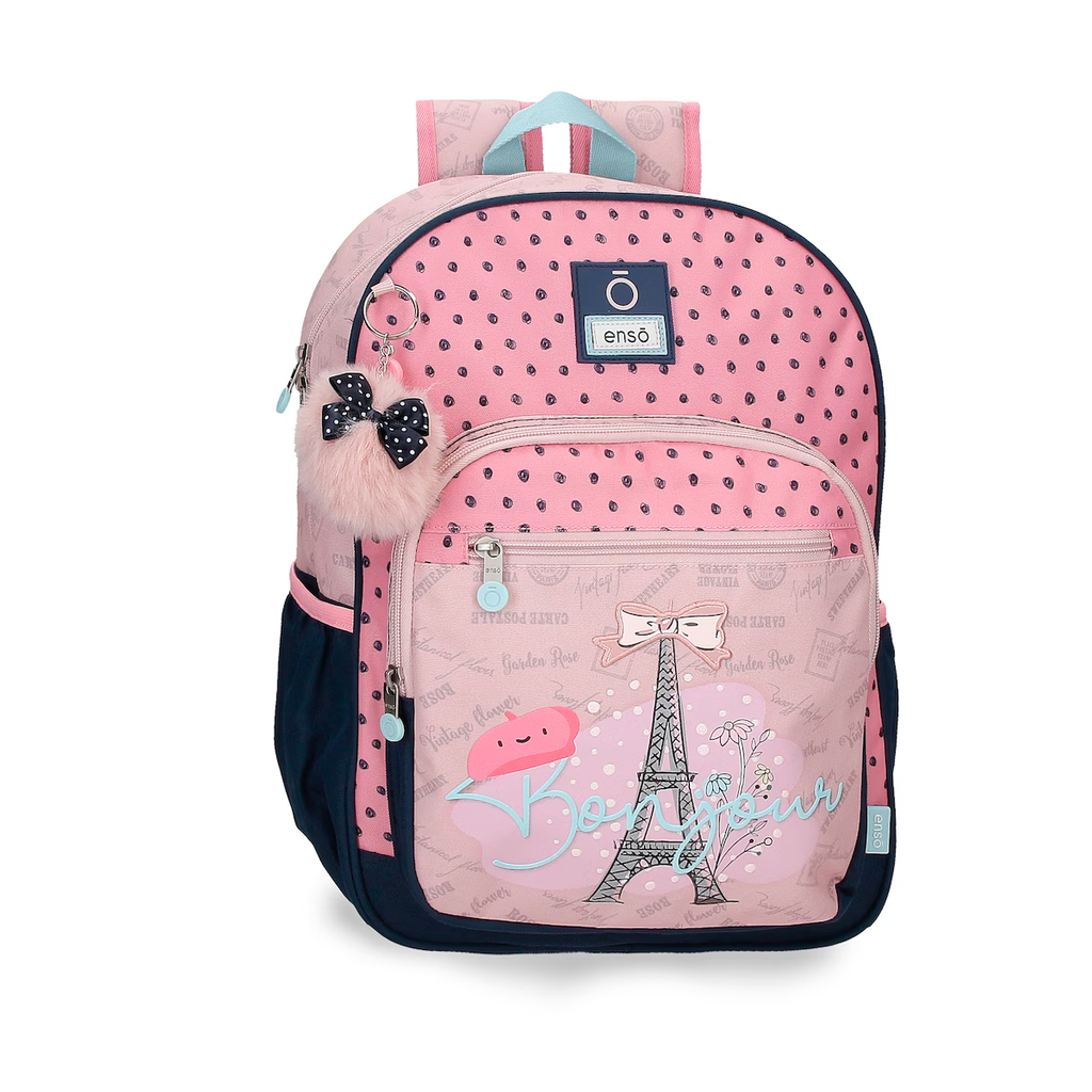 BOLSO ENSO ROSADO CON PUNTOS DE UN CIERRE BONJOUR 