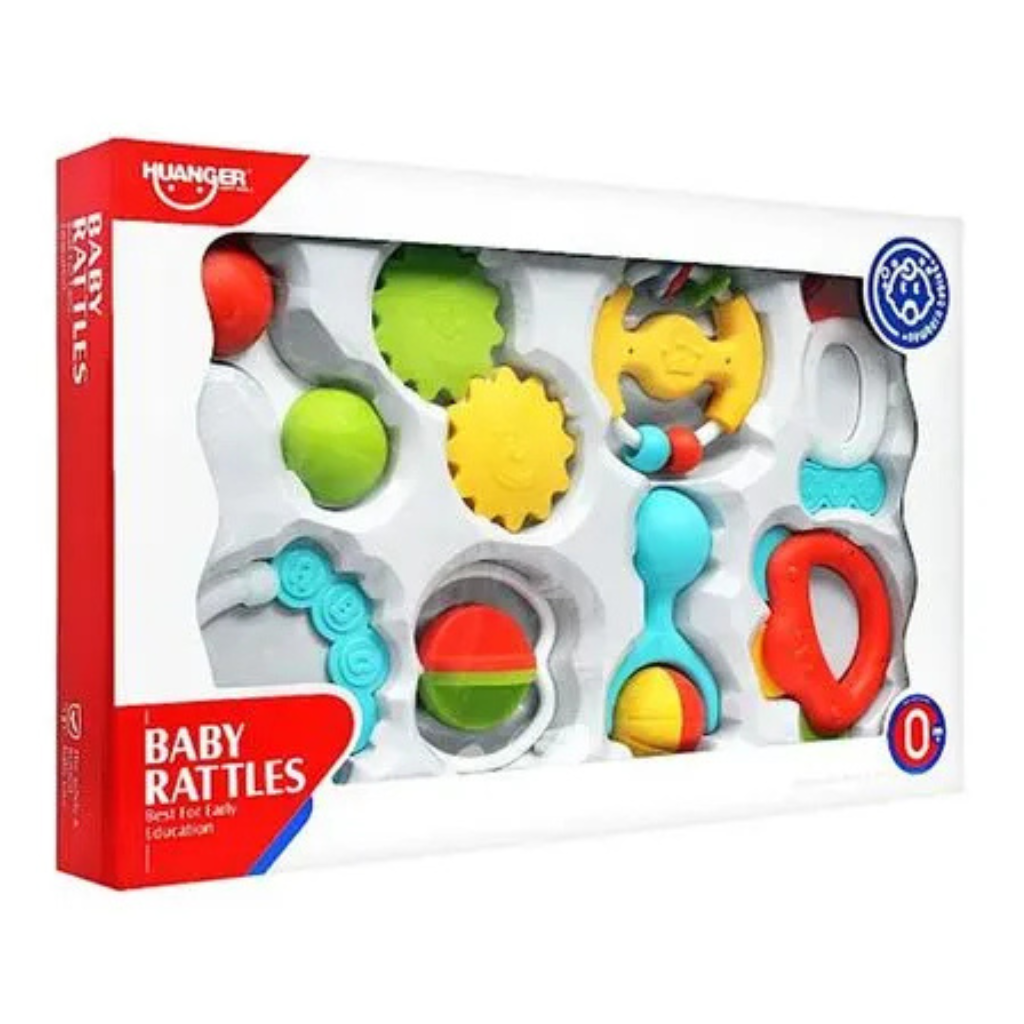 HUANGER SET SONAJEROS Y MORDEDORES-DESARROLLO SENSORIAL Y MOTOR 8PCS 0M+