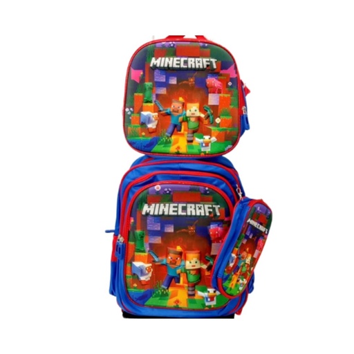 [B1937] MALETA DE MINECRAF AZUL CON RAYAS ROJAS 