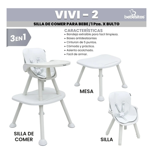 [7453117607144] SILLA DE COMER BEBESITOS MODELO VIVI-2 BLANCA
