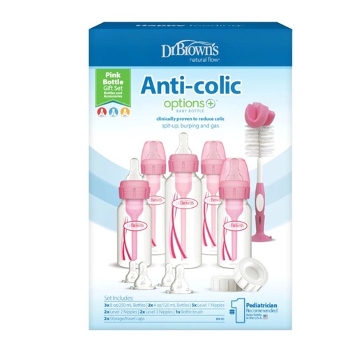 [072239327852] DR BROWN`S SET DE TETERO  ANTICOLICO ROSADO