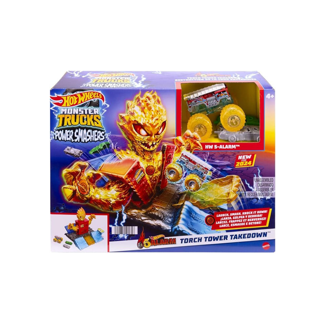 MATTEL HOT WHEELS LANZA, GOLPEA Y DERRIBA MONSTER TRUCKS  