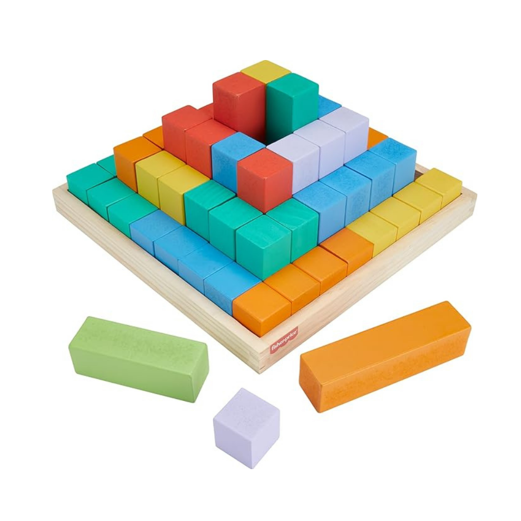 FISHER PRICE BLOQUES DE MADERA APILABLE 65 PCS, AYUDA A MOTRICIDAD FINA 