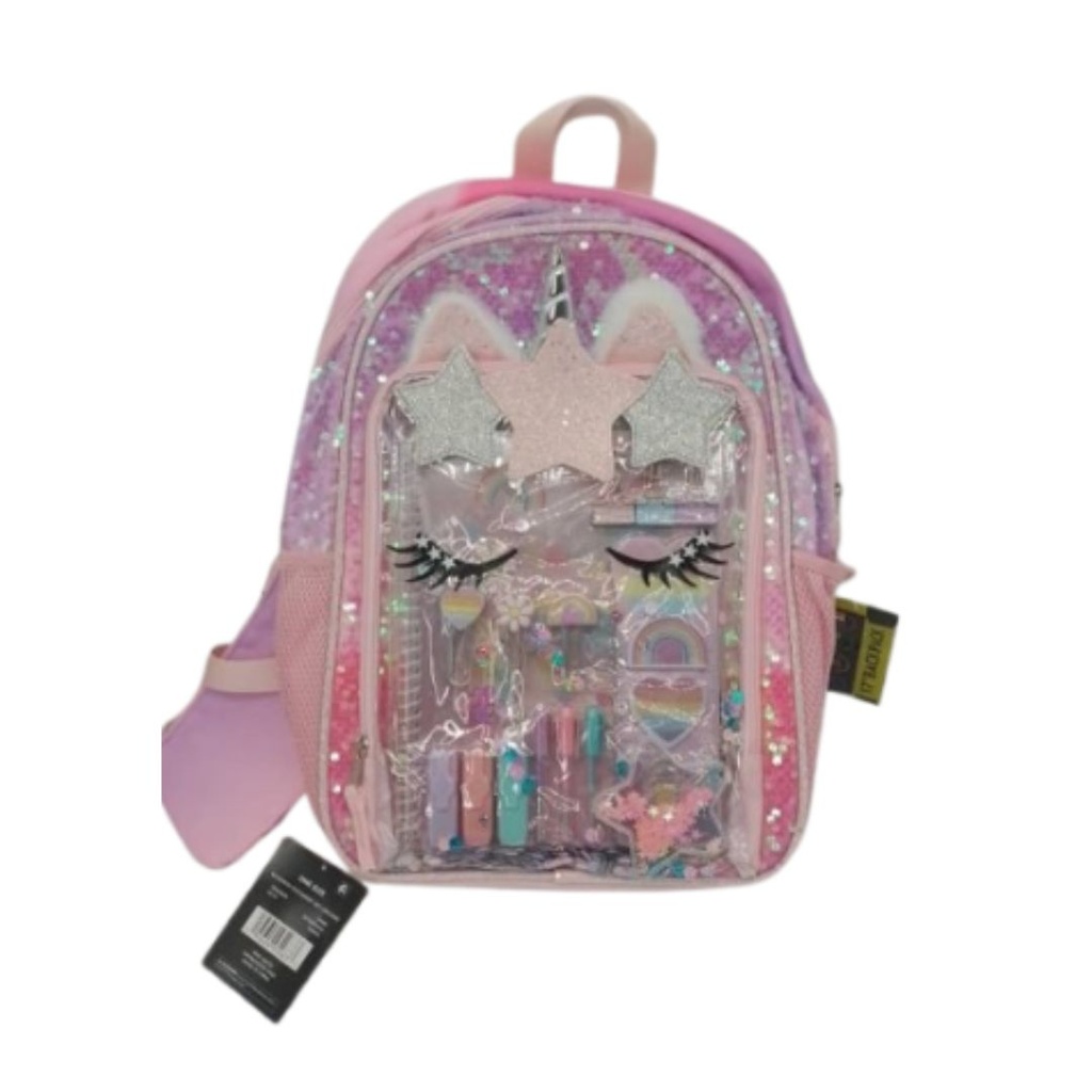 BOLSO ROSADO UNICORNIO CON ACCESORIOS 