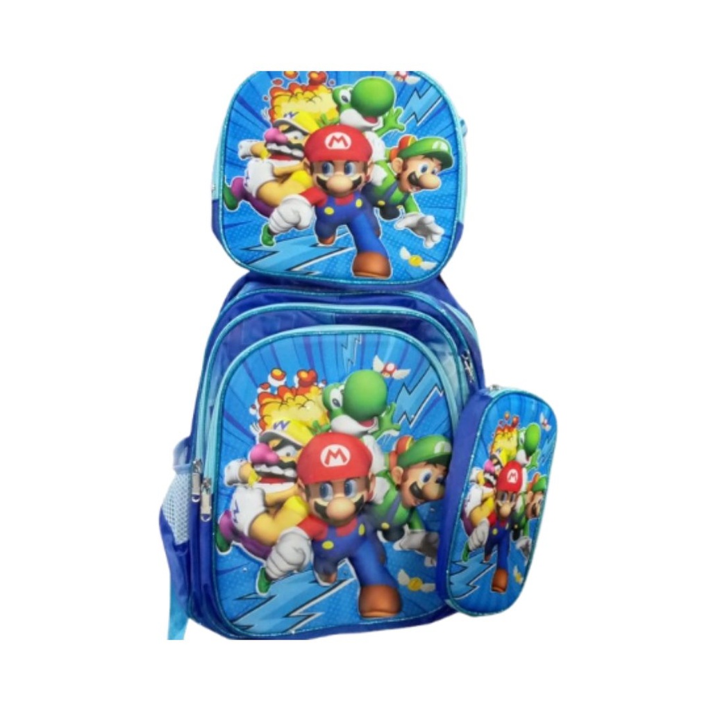 MALETA AZUL DE MARIO BROS CON SUS AMIGOS