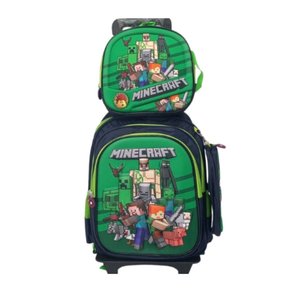 MALETA DE MINECRAF AZUL MARINO CON VERDE