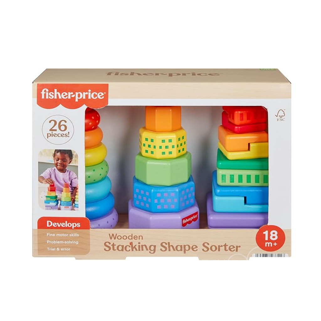 FISHER PRICE CLASIFICADOR DE FORMAS APILABLES DE MADERA