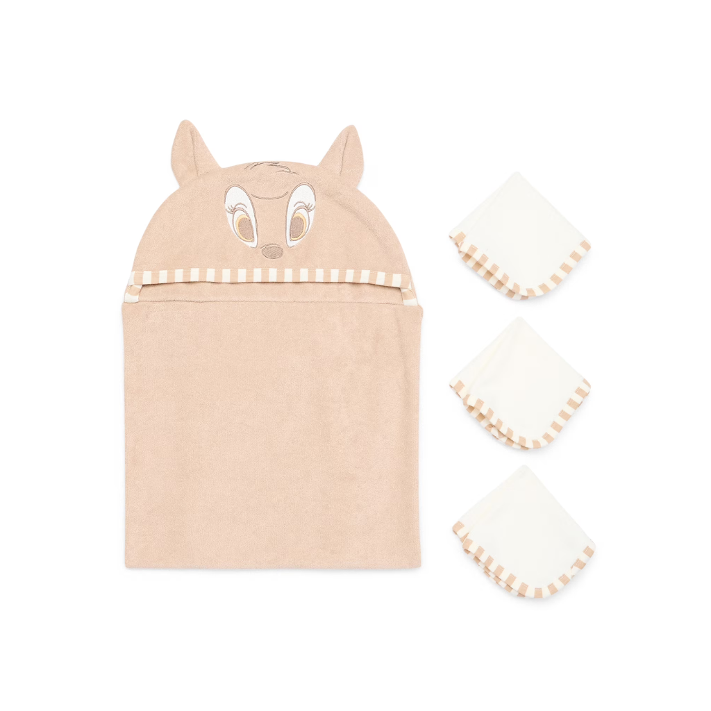DISNEY BABY BAMBI TOALLA DE BAÑO Y 3 TOALLITAS