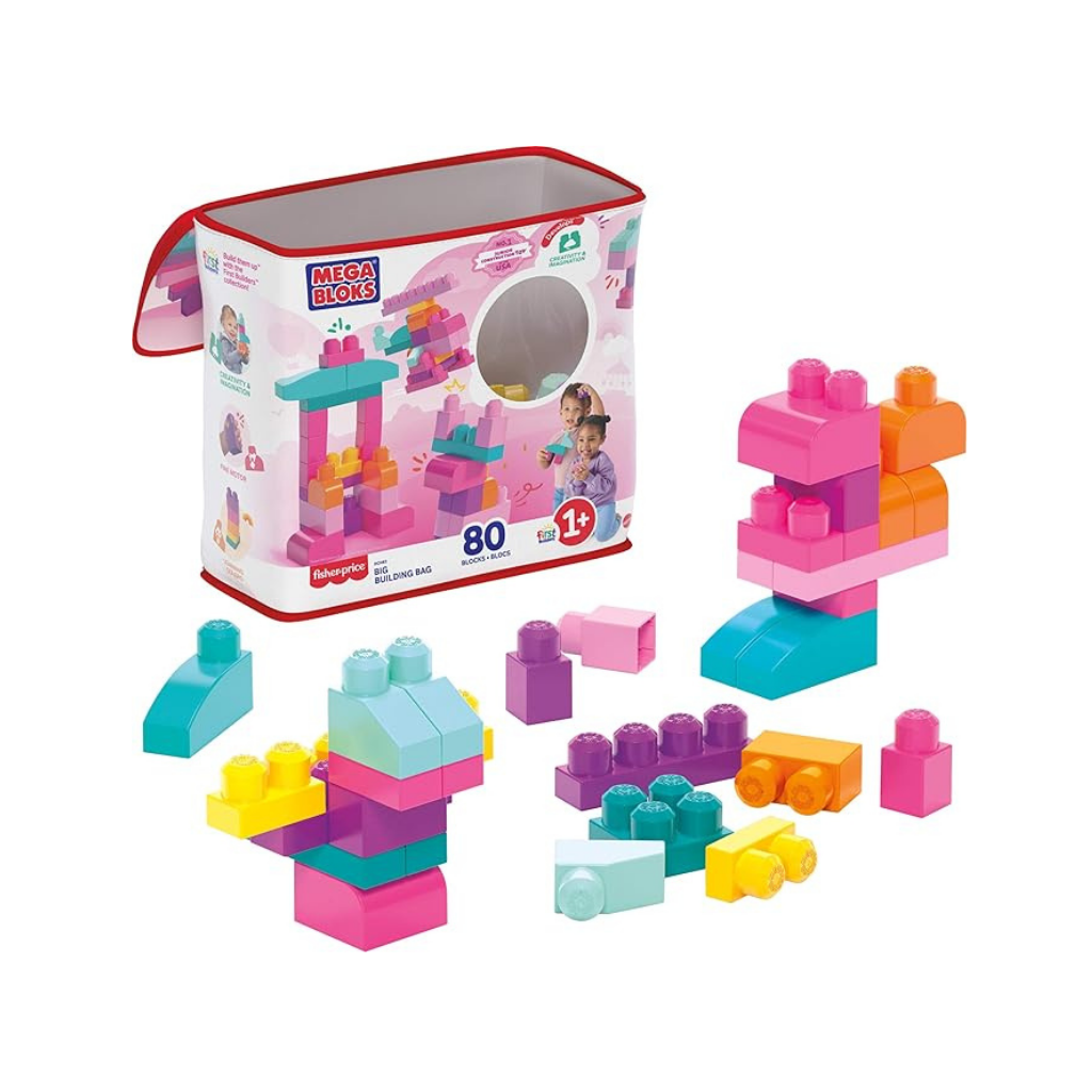 MEGA BLOCKS GRAN BOLSA DE BLOQUES DE 80 PIEZAS, ROSADO