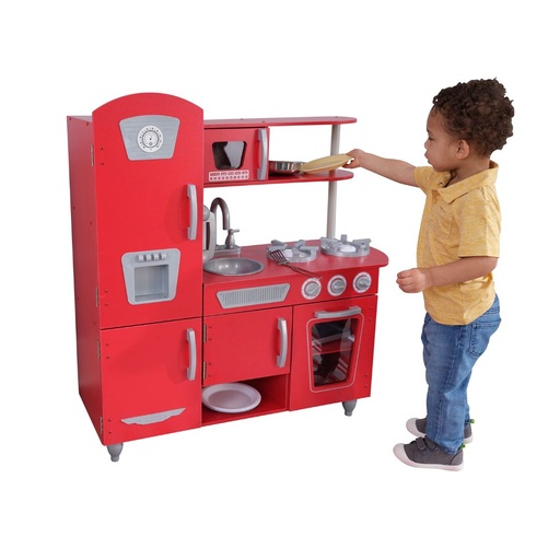 [706943531730] KIDKRAFT RED VINTAGE WOODEN PLAY KITCHEN WITH STAINLESS